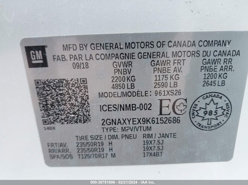 2019 CHEVROLET EQUINOX PREMIER - 2GNAXYEX9K6152686