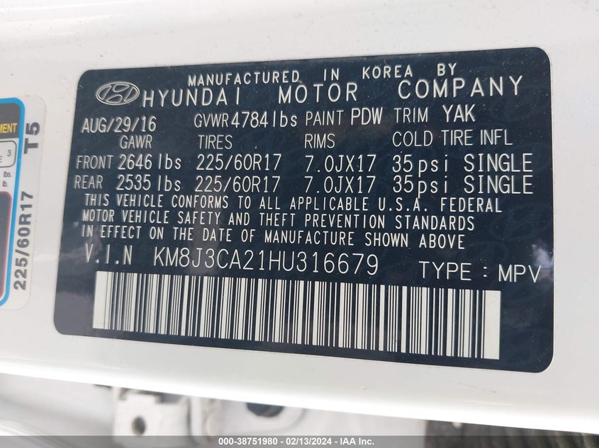 2017 HYUNDAI TUCSON LIMITED/SPORT AND ECO/SE - KM8J3CA21HU316679