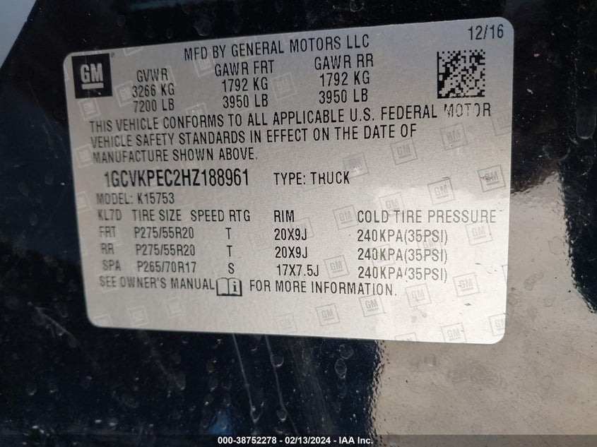 2017 CHEVROLET SILVERADO 1500 K1500 CUSTOM - 1GCVKPEC2HZ188961