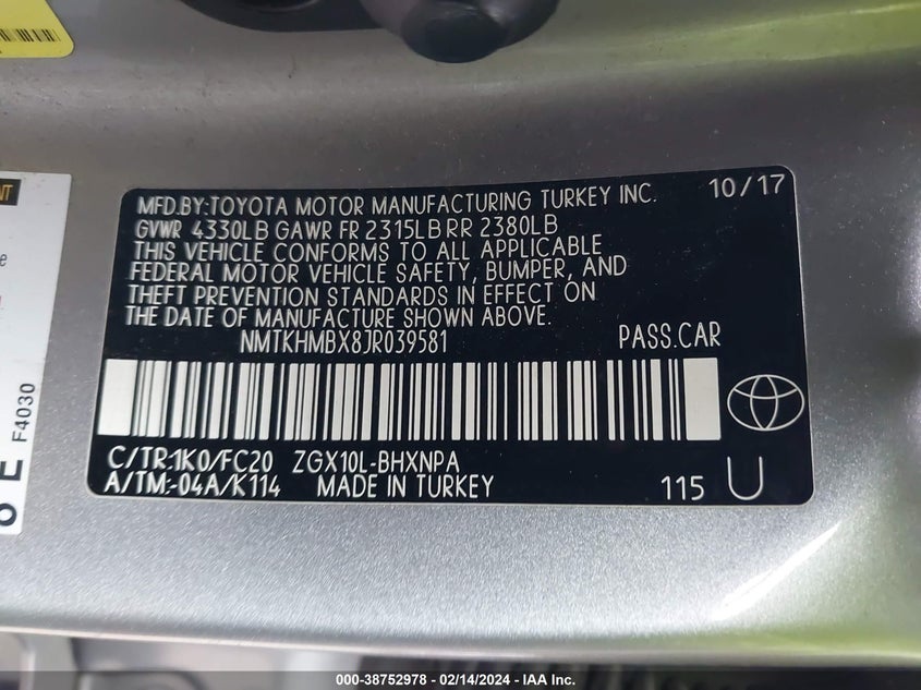 2018 TOYOTA C-HR XLE/XLE PREMIUM - NMTKHMBX8JR039581
