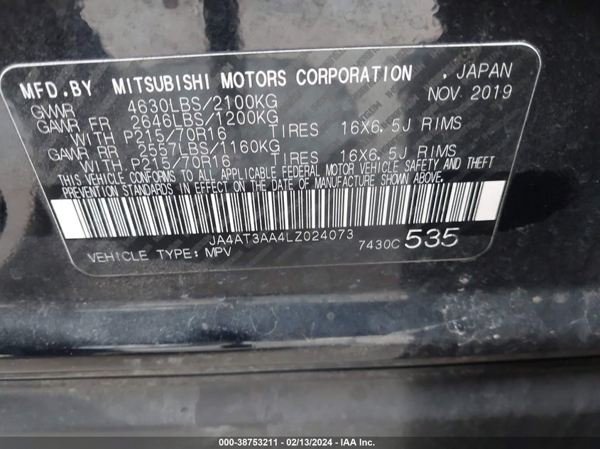 VIN JA4AT3AA4LZ024073 2020 MITSUBISHI ECLIPSE CROSS ES 1.5T AWC