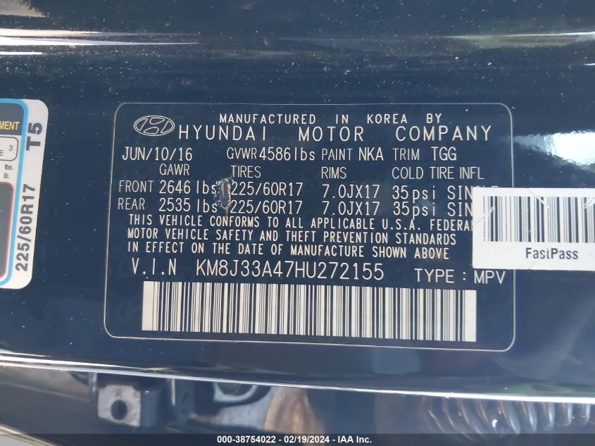 KM8J33A47HU272155 2017 Hyundai Tucson Se