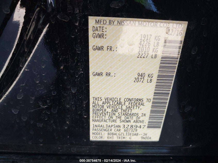 2017 NISSAN ALTIMA 2.5 S - 1N4AL3AP5HN328947