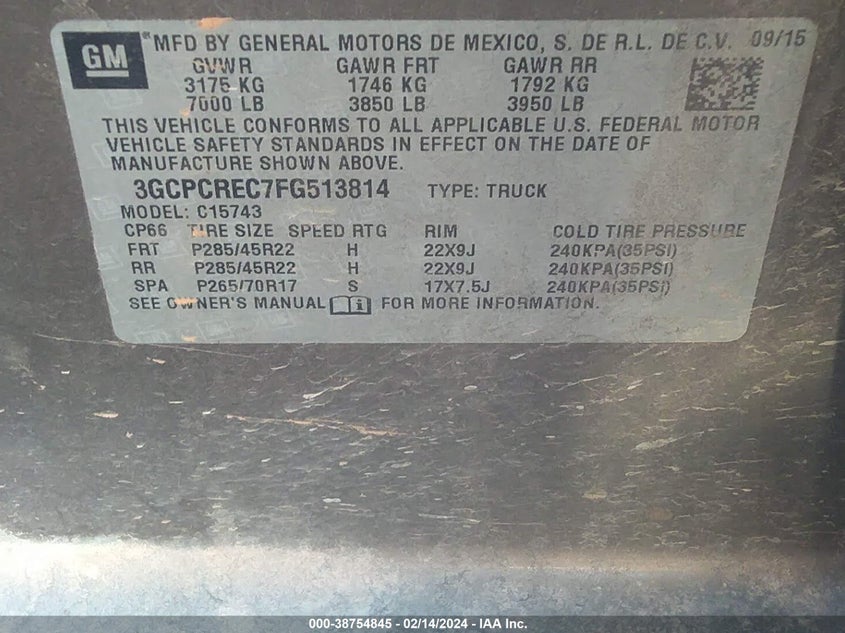 2015 CHEVROLET SILVERADO 1500 1LT - 3GCPCREC7FG513814