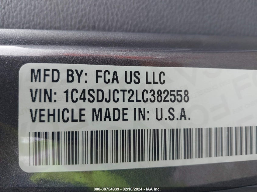 2020 DODGE DURANGO R/T AWD - 1C4SDJCT2LC382558