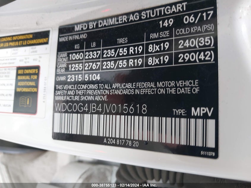 2018 MERCEDES-BENZ GLC 300 - WDC0G4JB4JV015618