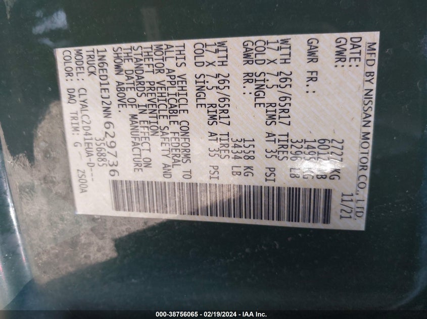 2022 NISSAN FRONTIER S/SV/PRO-X - 1N6ED1EJ2NN629736