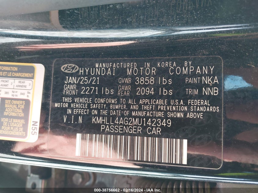 VIN KMHLL4AG2MU142349 2021 HYUNDAI ELANTRA SE