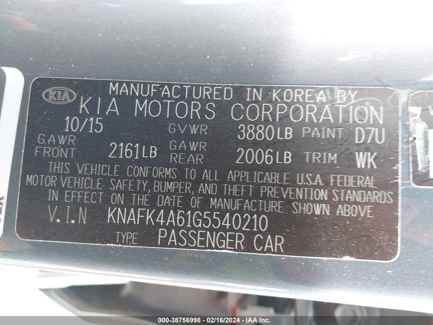 2016 KIA FORTE LX - KNAFK4A61G5540210