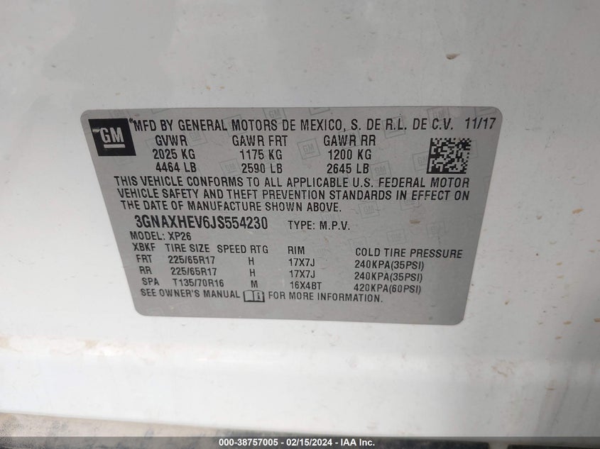 VIN 3GNAXHEV6JS554230 2018 CHEVROLET EQUINOX LS