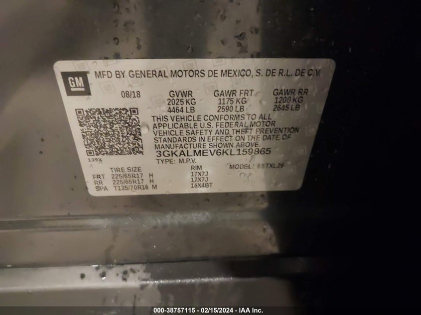VIN 3GKALMEV6KL159865 2019 GMC TERRAIN SLE