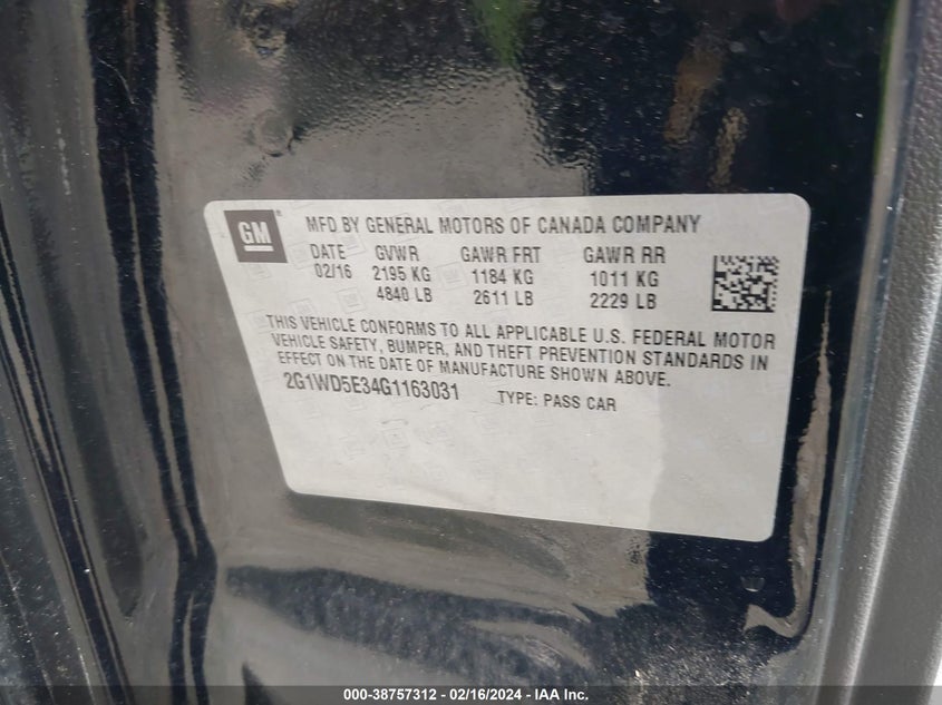 2016 CHEVROLET IMPALA LIMITED POLICE - 2G1WD5E34G1163031