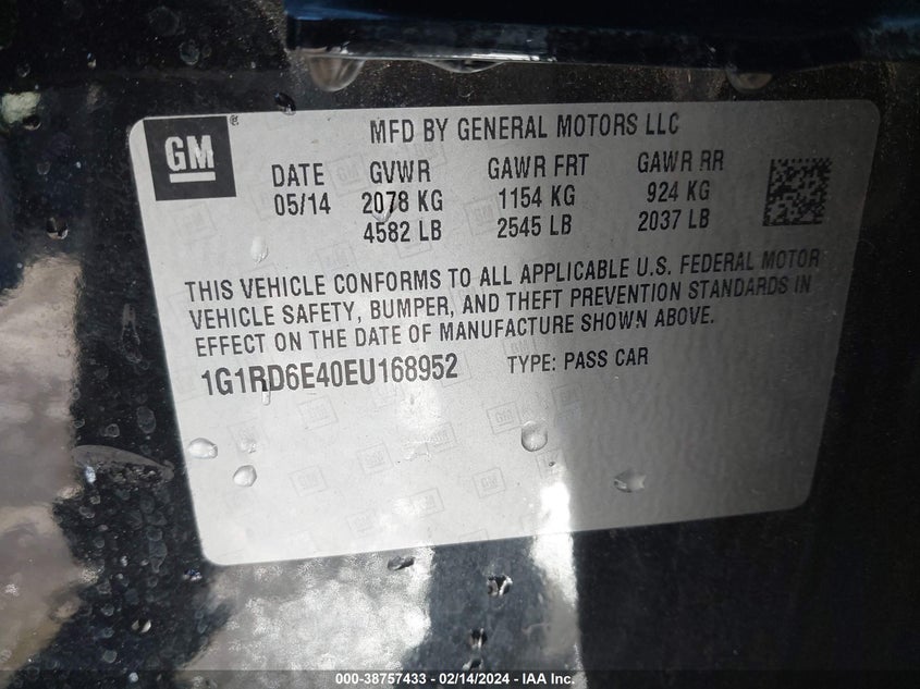 2014 CHEVROLET VOLT - 1G1RD6E40EU168952