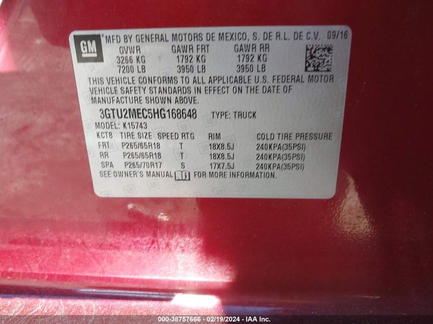 2017 GMC SIERRA 1500 SLE - 3GTU2MEC5HG168648