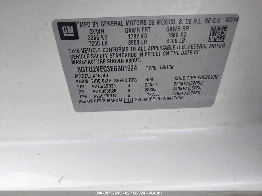 2014 GMC SIERRA 1500 SLT - 3GTU2VEC3EG381924