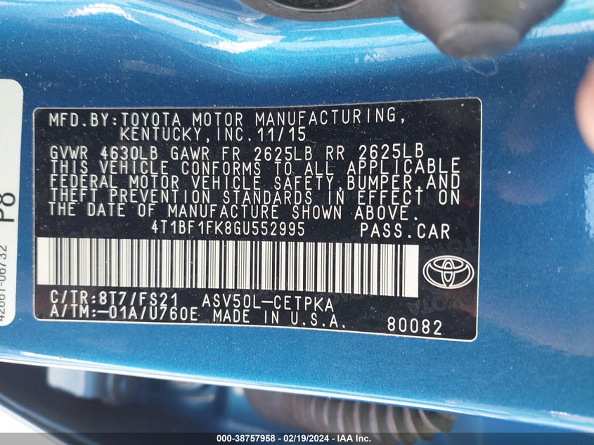 2016 TOYOTA CAMRY SE - 4T1BF1FK8GU552995