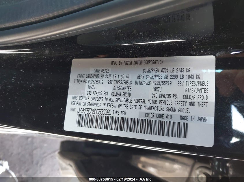 2022 MAZDA CX-5 VIN: JM3KFBDM8N0630380