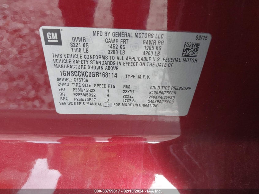 2016 CHEVROLET TAHOE LTZ - 1GNSCCKC0GR168114