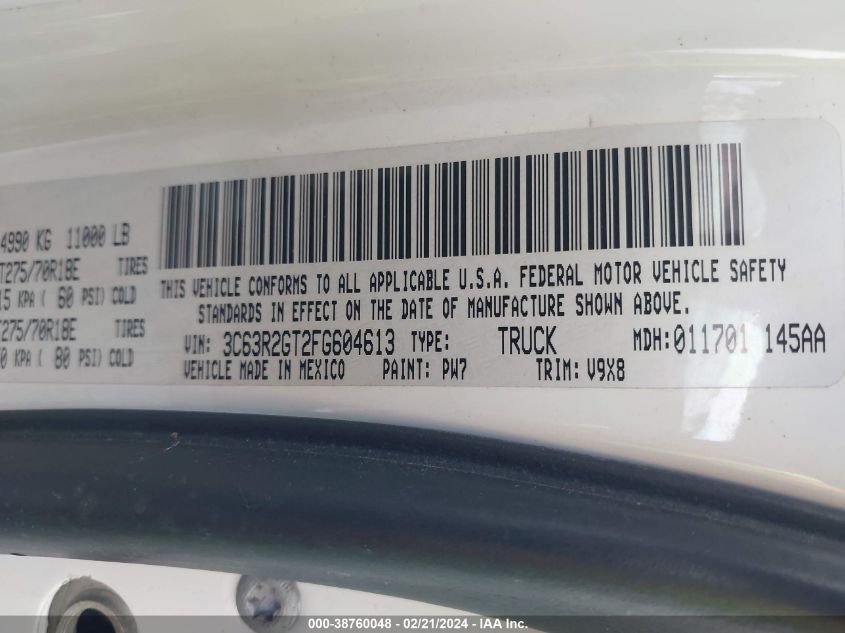 2015 Ram 3500 Tradesman VIN: 3C63R2GT2FG604613 Lot: 38760048