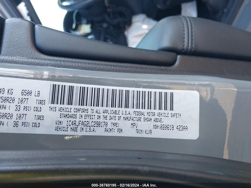 VIN 1C4RJFAG2LC298170 2020 JEEP GRAND CHEROKEE ALTITUDE 4X4
