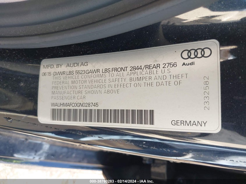 2016 AUDI A6 3.0 TDI PREMIUM PLUS - WAUHMAFC0GN028745