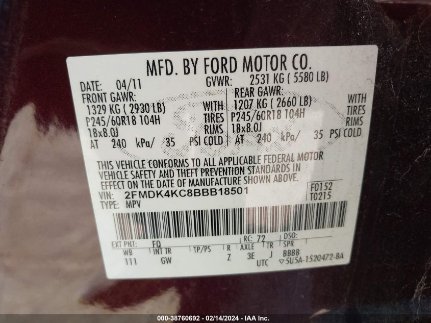 2FMDK4KC8BBB18501 2011 Ford Edge Limited