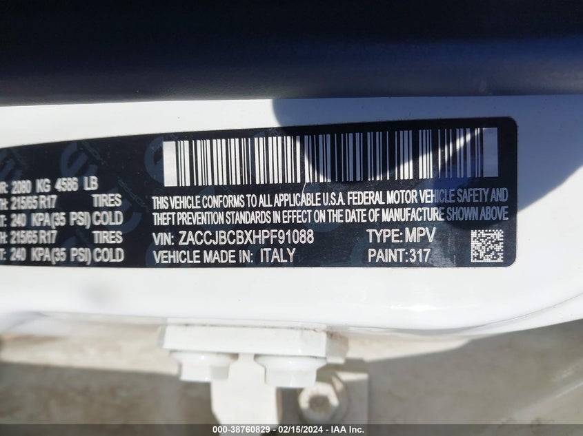 VIN ZACCJBCBXHPF91088 2017 JEEP RENEGADE TRAILHAWK