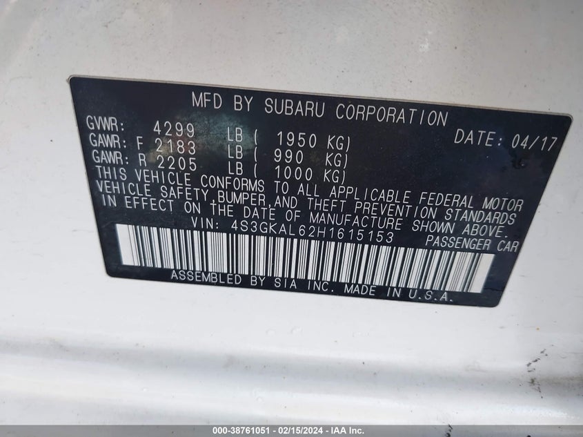 2017 SUBARU IMPREZA SPORT - 4S3GKAL62H1615153