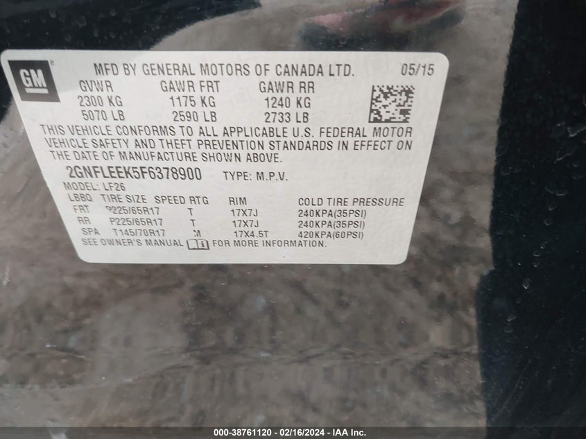 2015 CHEVROLET EQUINOX LS - 2GNFLEEK5F6378900