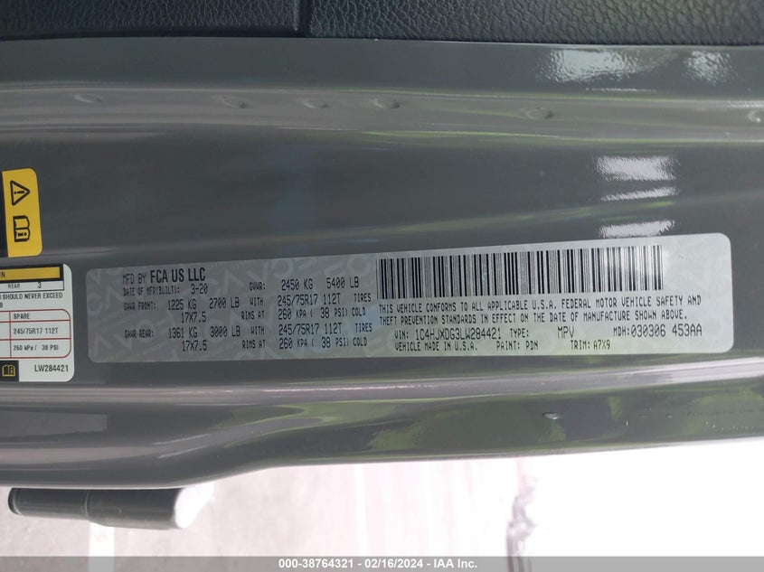 2020 JEEP WRANGLER UNLIMITED SPORT - 1C4HJXDG3LW284421