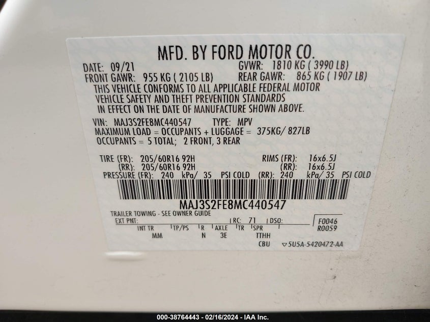 2021 FORD ECOSPORT S - MAJ3S2FE8MC440547