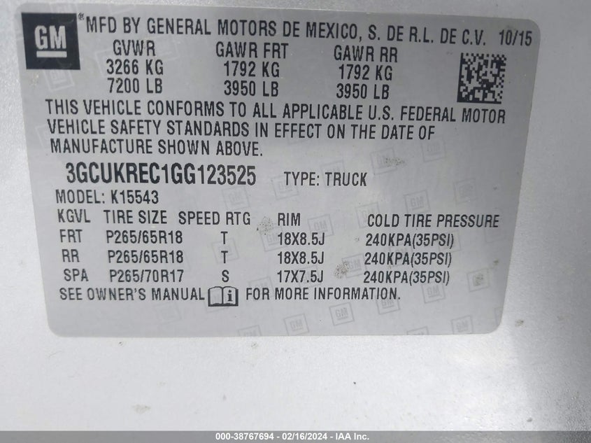 2016 CHEVROLET SILVERADO 1500 1LT - 3GCUKREC1GG123525