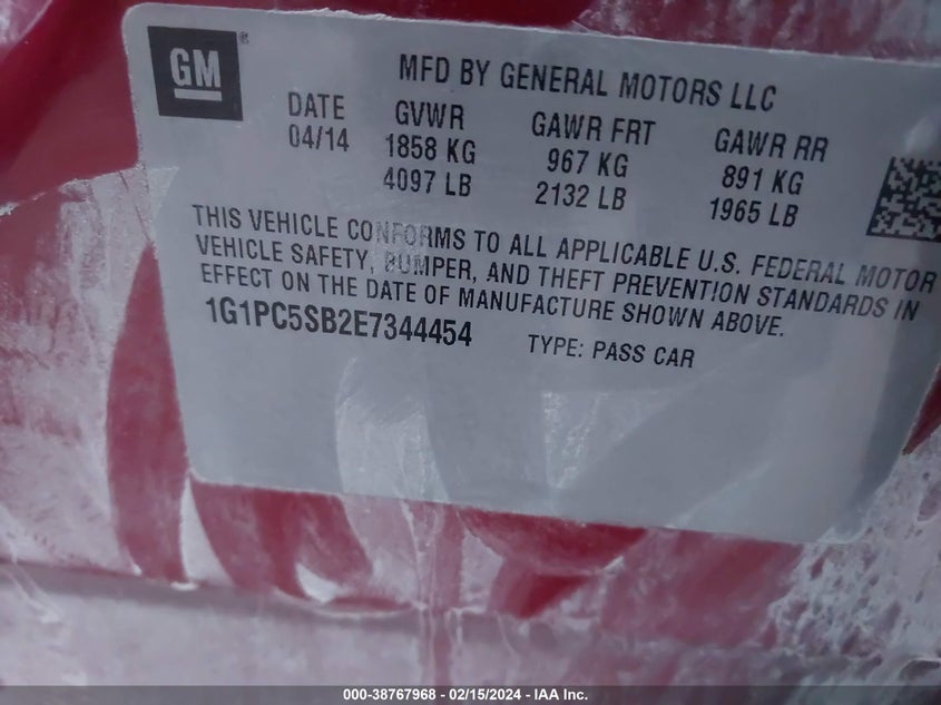 2014 CHEVROLET CRUZE LT - 1G1PC5SB2E7344454