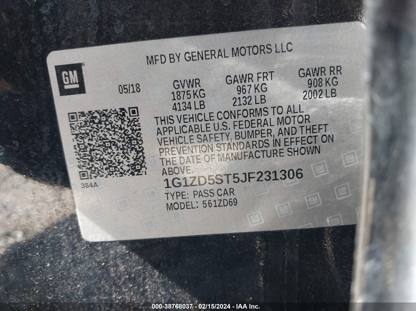 2018 CHEVROLET MALIBU LT - 1G1ZD5ST5JF231306