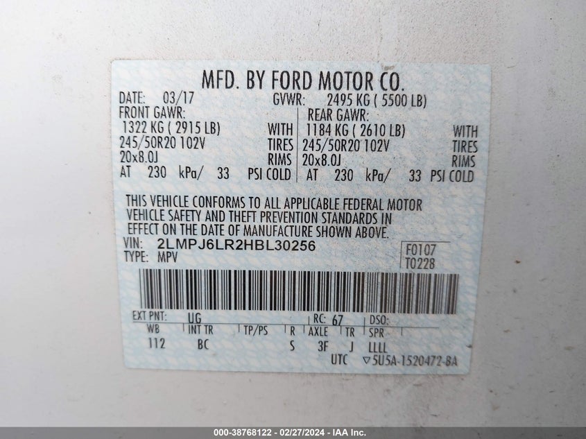 2017 LINCOLN MKX RESERVE - 2LMPJ6LR2HBL30256