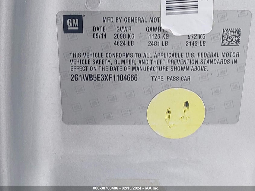 2015 CHEVROLET IMPALA LIMITED LT - 2G1WB5E3XF1104666