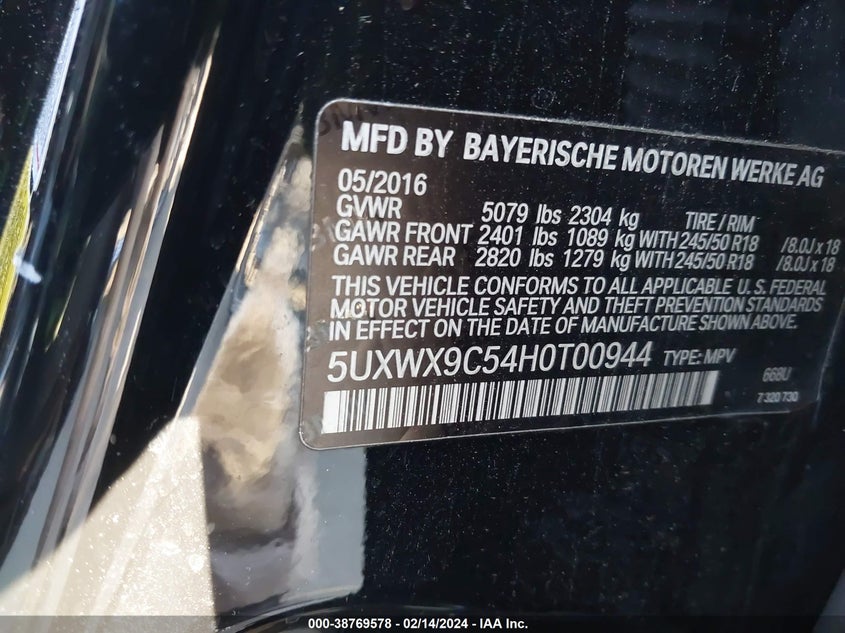 VIN 5UXWX9C54H0T00944 2017 BMW X3 XDRIVE28I