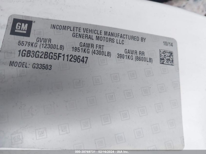 2015 Chevrolet Express Cutaway VIN: 1GB3G2BG5F1129647 Lot: 38769731