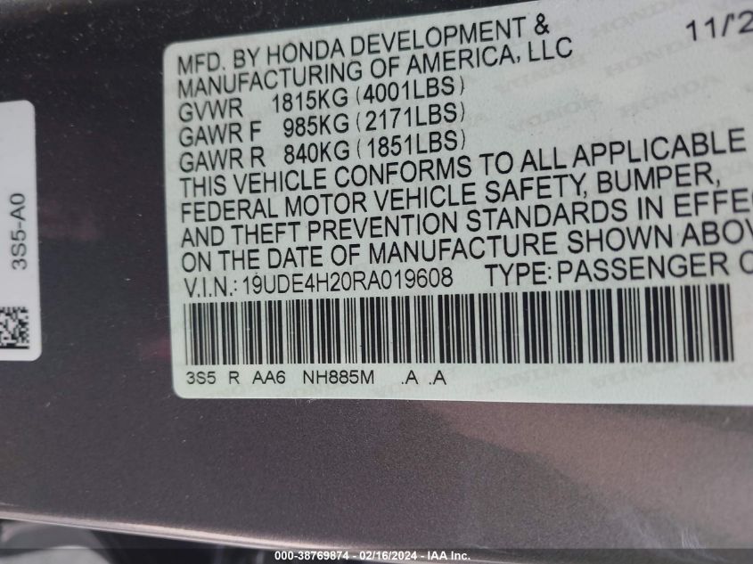 19UDE4H20RA019608 2024 Acura Integra