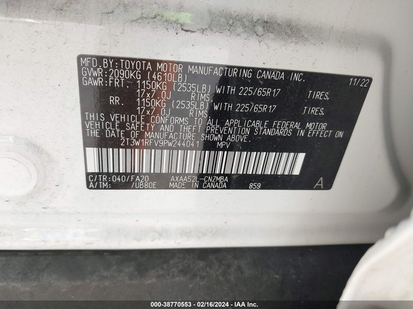 VIN 2T3W1RFV9PW244041 2023 TOYOTA RAV4 XLE/XLE PREMIUM