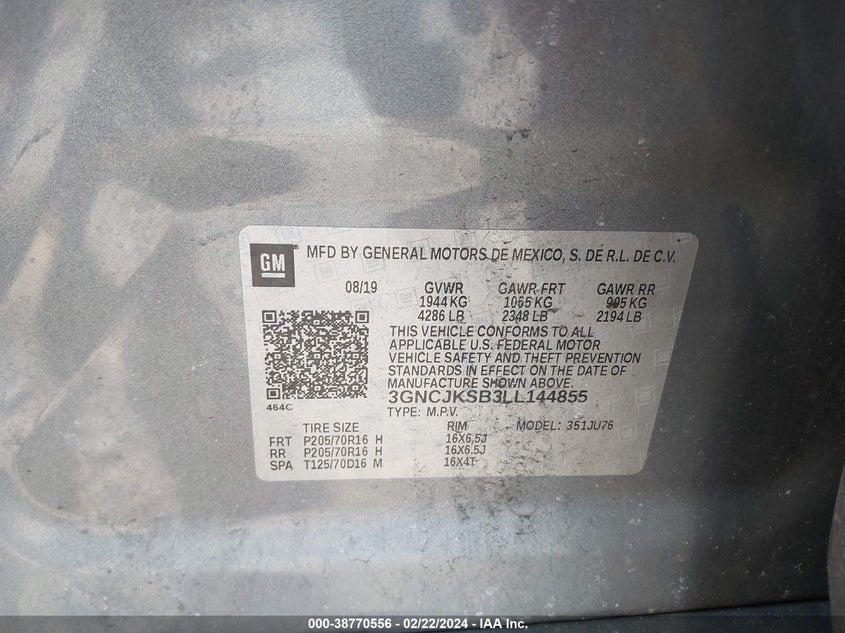 2020 CHEVROLET TRAX FWD LS - 3GNCJKSB3LL144855