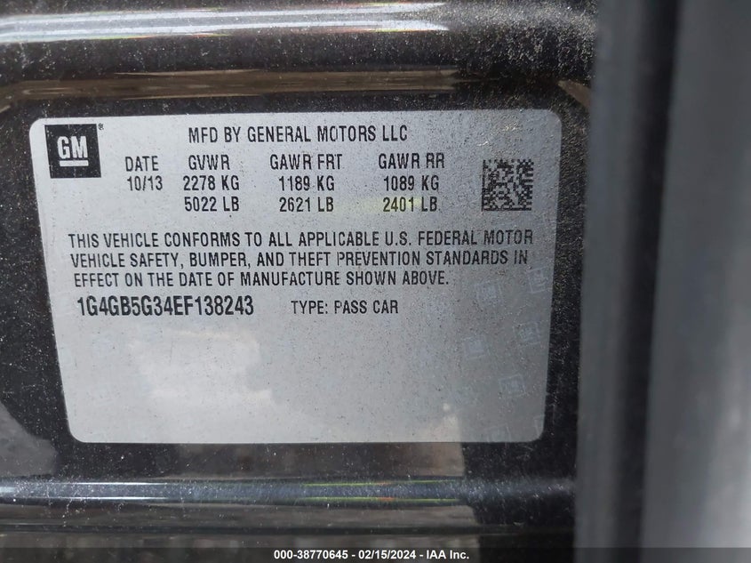 2014 BUICK LACROSSE LEATHER GROUP - 1G4GB5G34EF138243