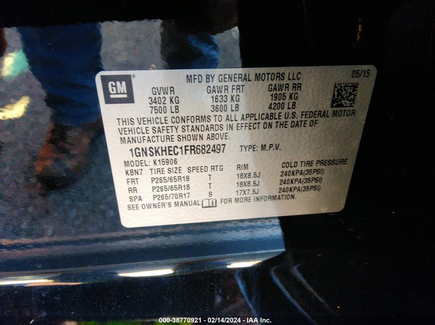 2015 CHEVROLET SUBURBAN 1500 LS - 1GNSKHEC1FR682497