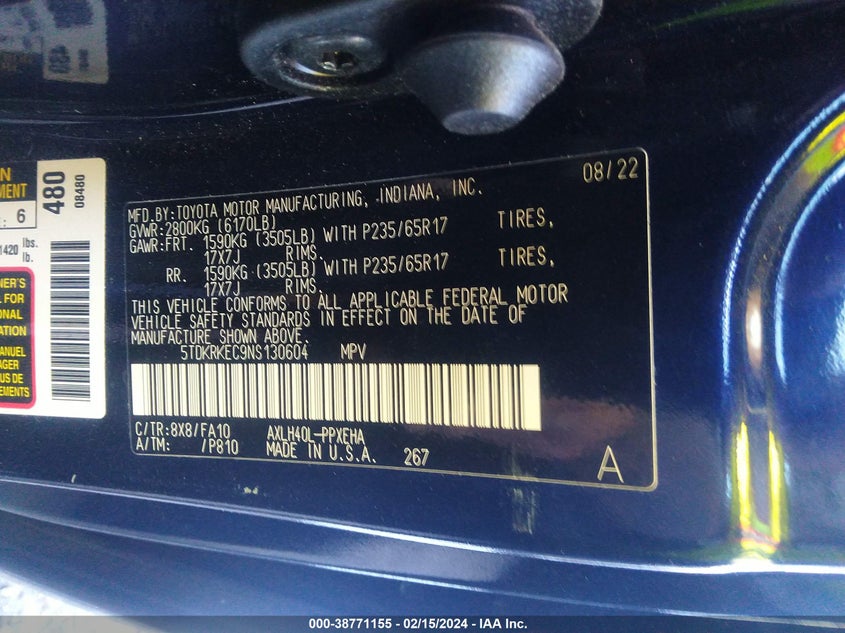 2022 TOYOTA SIENNA LE - 5TDKRKEC9NS130604