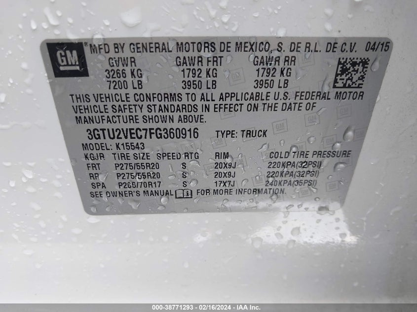 2015 GMC SIERRA 1500 SLT - 3GTU2VEC7FG360916