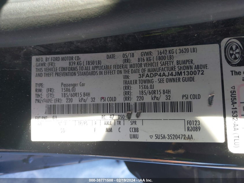 2018 FORD FIESTA S - 3FADP4AJ4JM130072