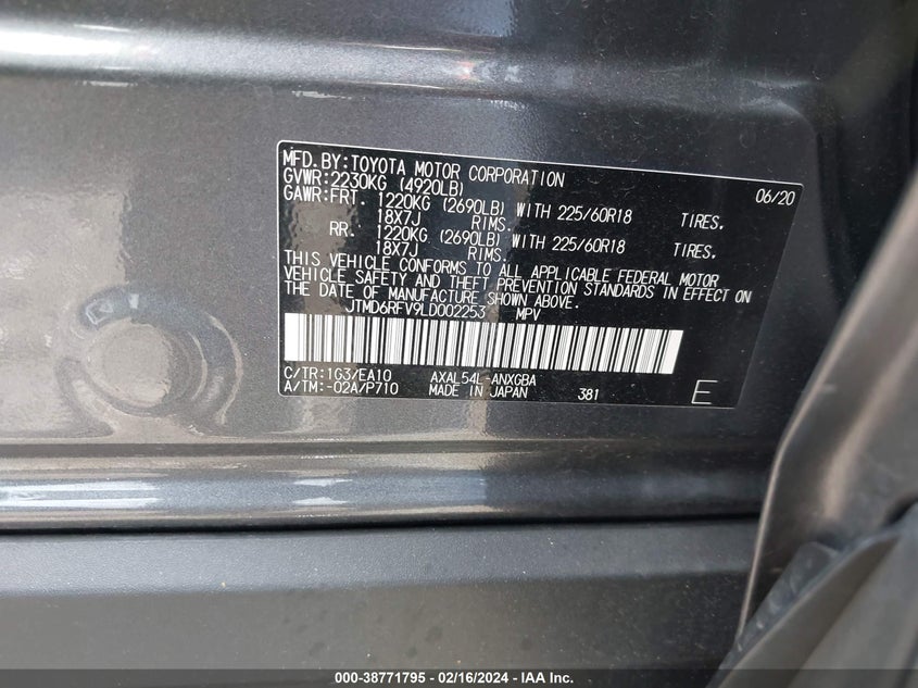 2020 TOYOTA RAV4 LIMITED HYBRID - JTMD6RFV9LD002253