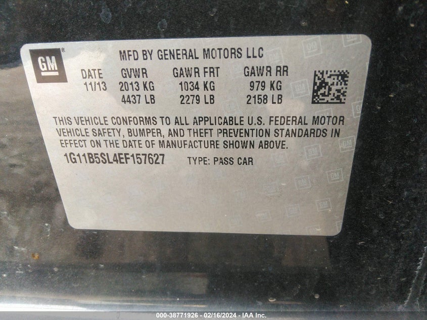 2014 CHEVROLET MALIBU 1LS - 1G11B5SL4EF157627