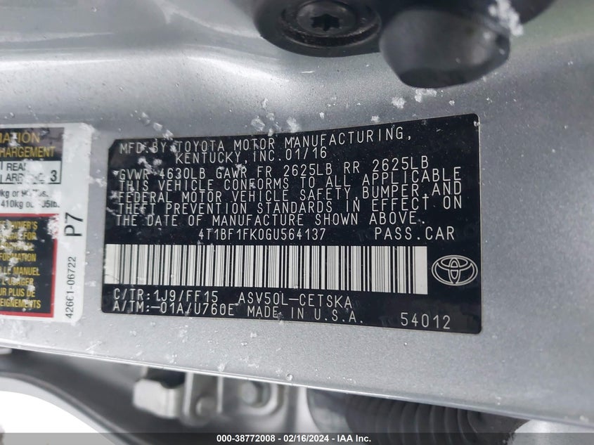 2016 TOYOTA CAMRY SE - 4T1BF1FK0GU564137