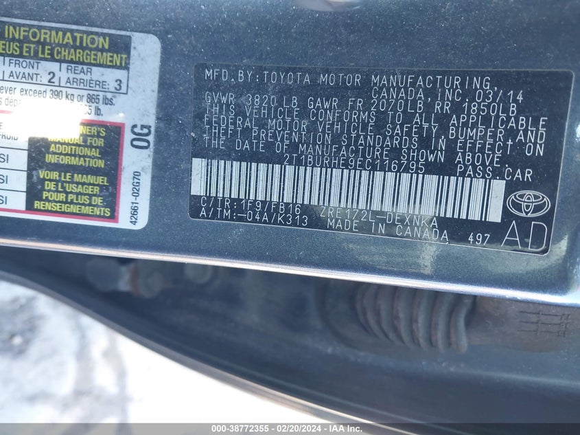 2014 TOYOTA COROLLA LE - 2T1BURHE9EC116795